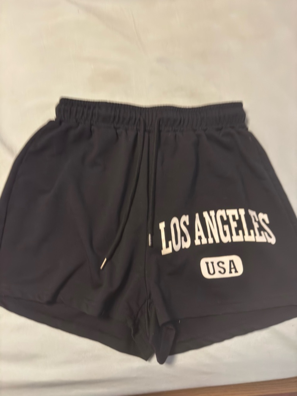SHEIN Black Los Angeles USA Graphic Athletic Drawstring Shorts